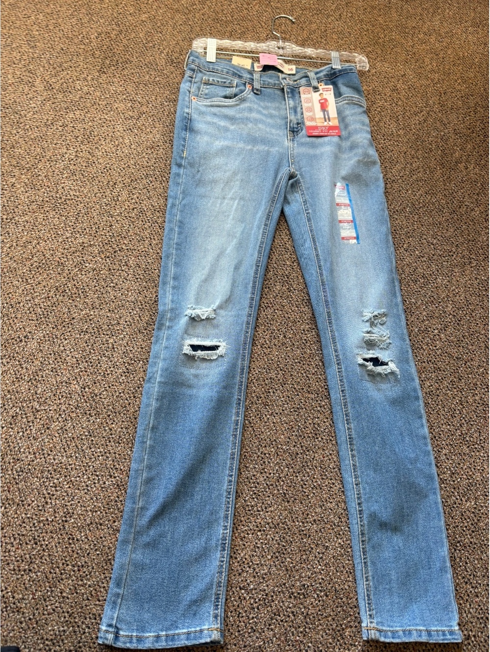 Levi's 510 Skinny Fit Jeans Size 16 Regular 28x30 Light Blue Distressed Stretch